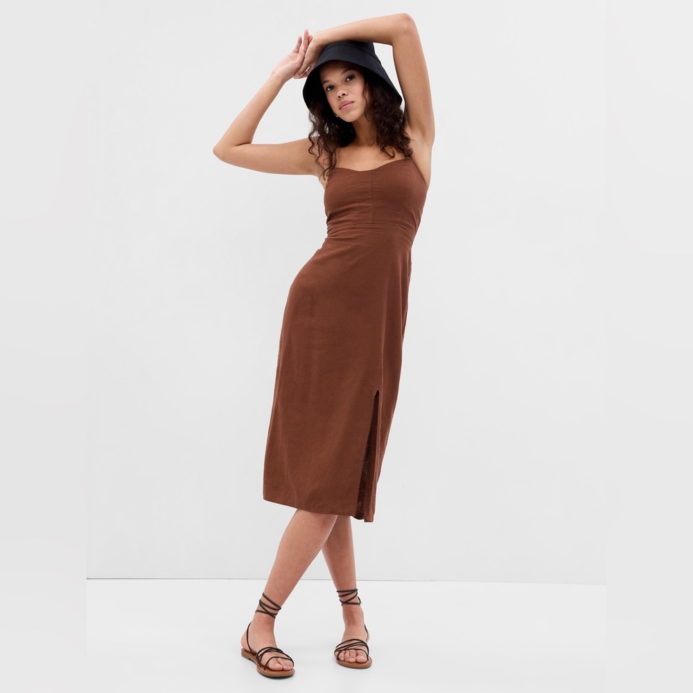GAP Linen Blend Tie-Back Corset Midi Dress